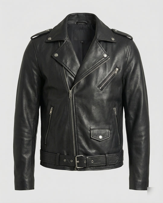Herren Motorradjacke aus Leder mit asymmetrischem Zip R&B