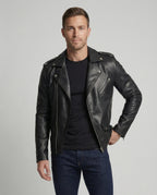 Herren Motorradjacke aus Leder mit asymmetrischem Zip R&B