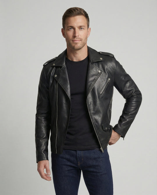 Herren Motorradjacke aus Leder mit asymmetrischem Zip R&B