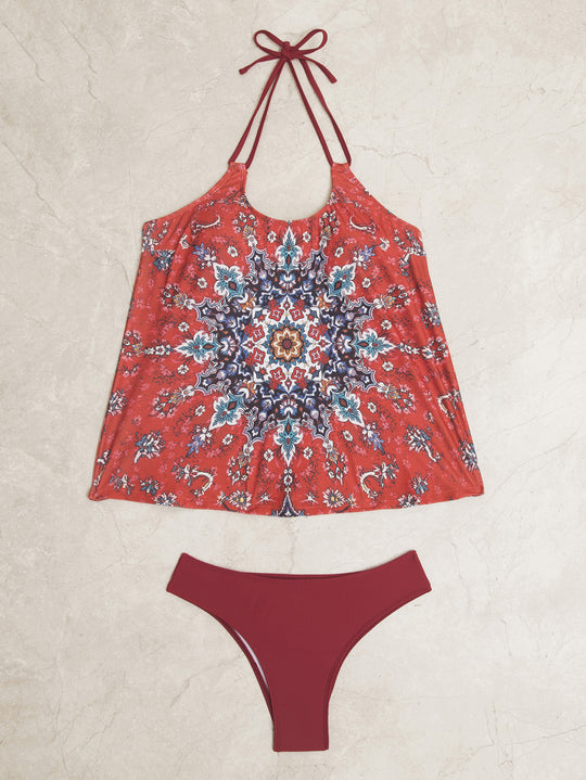 Damen Tankini-Set mit modischem Muster und lässigem Schnitt R&B