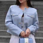 Damen elegante Bouclé-Jacke mit Knopfdetails und praktischen Taschen