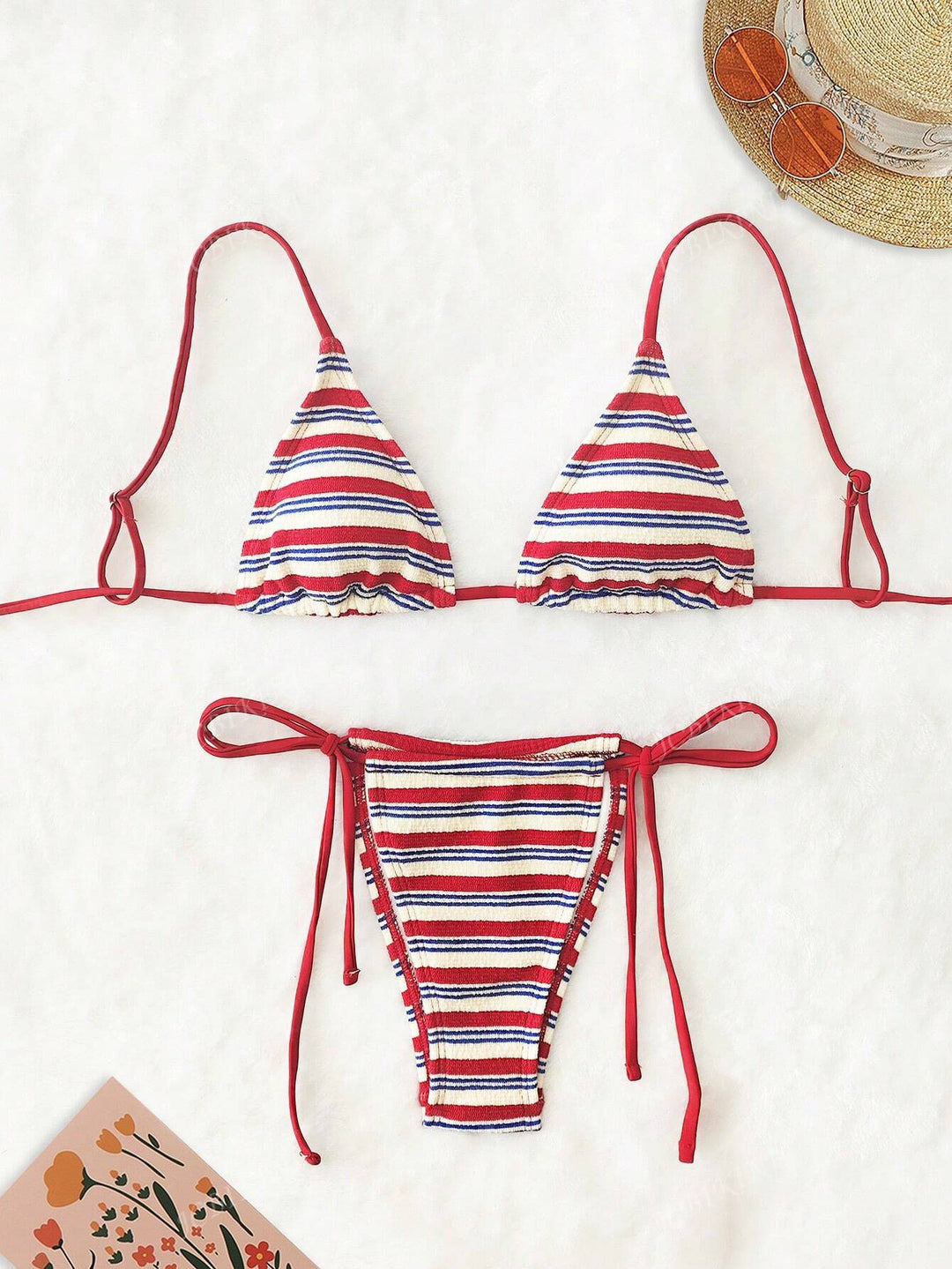 Damen Triangel-Bikini mit buntem Streifenmuster R&B