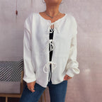 Damen Strickjacke mit dekorativem Schnürdesign und weitem Schnitt R&B