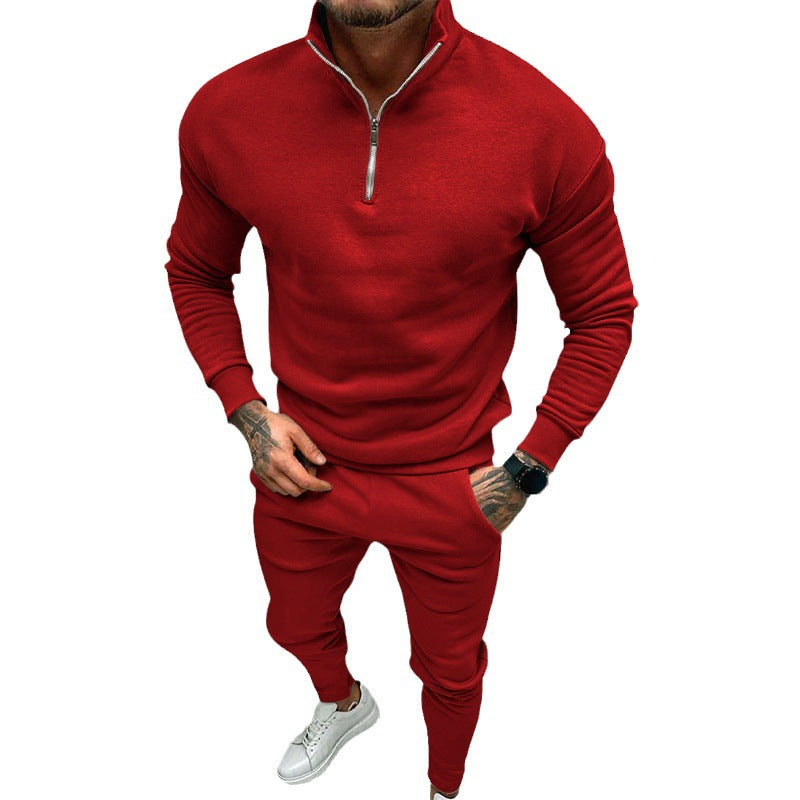 Herren nan athletisches Lounge-Set aus French Terry mit Halbzip-Stehkragen und konischer Jogginghose R&B