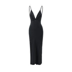Damen elegantes Maxikleid mit tiefem V-Ausschnitt und zarten Spaghetti-Trägern EB