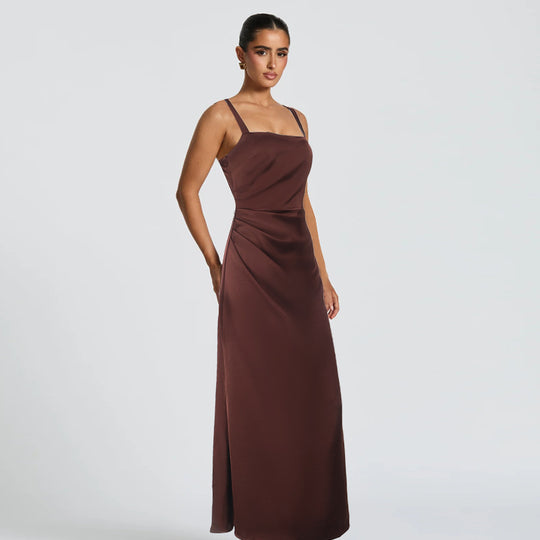 Damen Elegantes Satin-Maxikleid mit schmalen Trägern R&B