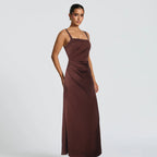 Damen Elegantes Satin-Maxikleid mit schmalen Trägern R&B