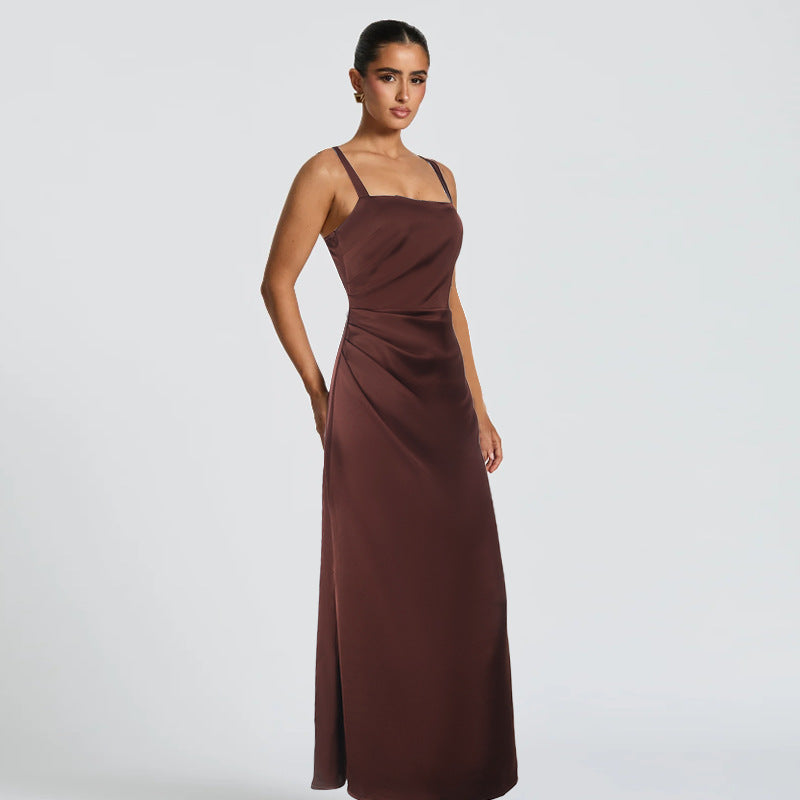 Damen Elegantes Satin-Maxikleid mit schmalen Trägern R&B