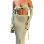 Damen figurbetontes Maxikleid mit innovativen Ärmeln R&B