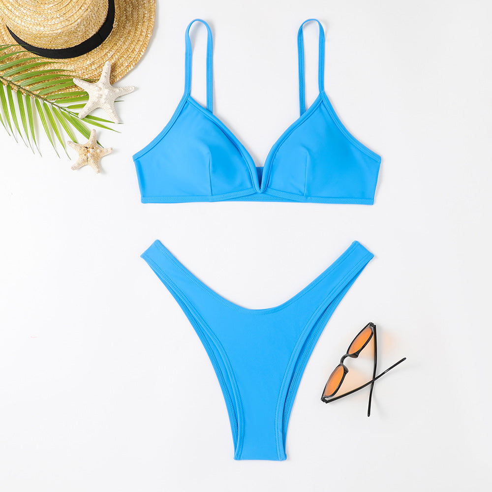 Damen Triangel-Bikini mit sexy tiefem Ausschnitt und hohem Beinausschnitt R&B