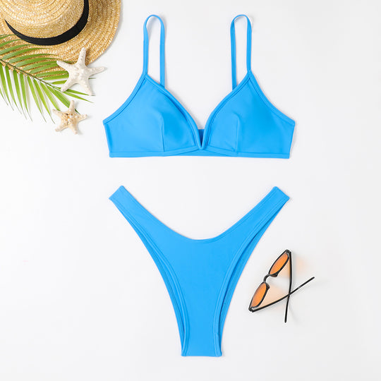 Damen Triangel-Bikini mit sexy tiefem Ausschnitt und hohem Beinausschnitt R&B