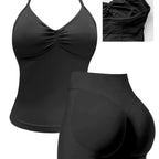 Damen Sportoberteil mit push-up Effekt und figurformenden Shorts R&B