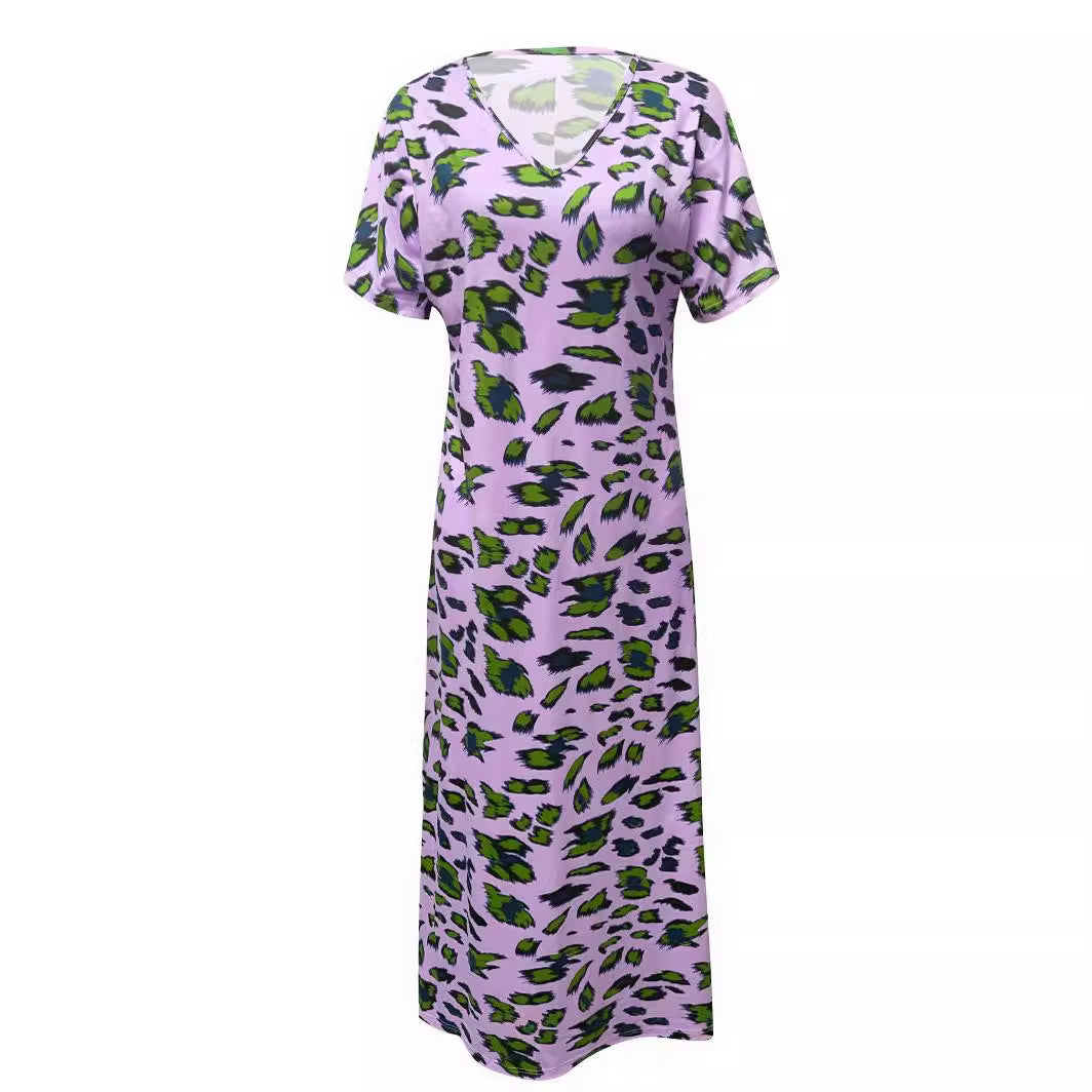 Damen Maxikleid mit V-Ausschnitt und modischem Tierdruck R&B