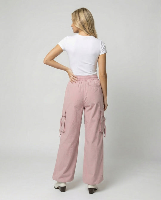 Damen Paperbag-Cargohose mit hohem Bund seitlicher Raffung und verstellbarem Saum R&B