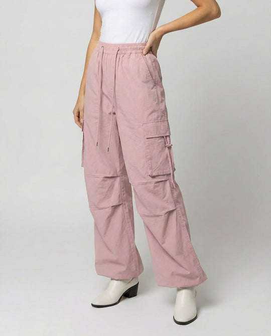 Damen Paperbag-Cargohose mit hohem Bund seitlicher Raffung und verstellbarem Saum R&B