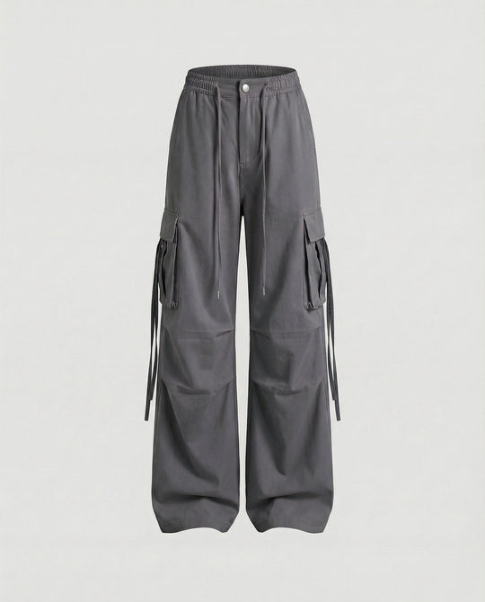 Damen Paperbag-Cargohose mit hohem Bund seitlicher Raffung und verstellbarem Saum R&B