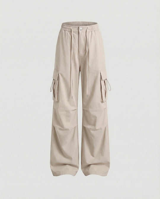 Damen Paperbag-Cargohose mit hohem Bund seitlicher Raffung und verstellbarem Saum R&B