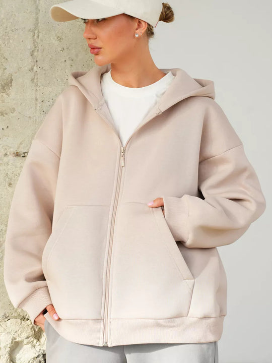 Damen lässiger Kapuzenjacke mit praktischem Reißverschluss und großen Taschen R&B