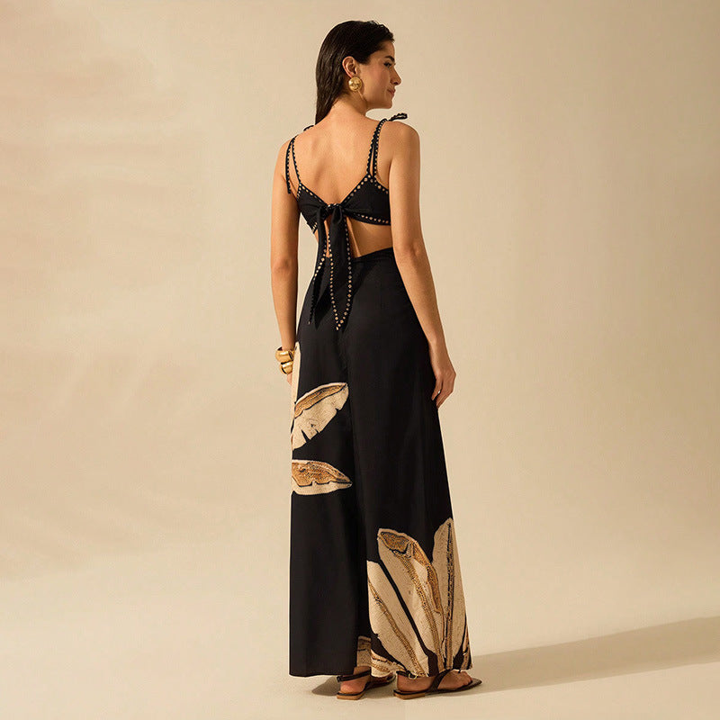 Damen Maxikleid mit floralem Muster und funkelnden Akzenten R&B