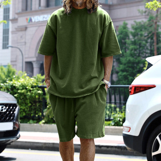 R&B | Lockeres T-Shirt Shorts einfarbiges Set