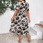 Damen Maxikleid mit V-Ausschnitt und elastischem Taillenbund R&B