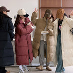 Damen Lange Pufferjacke mit Kapuze und voluminösem Schnitt R&B
