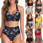 Damen Hochtaillierter Karobikini mit gerafftem Oberteil R&B