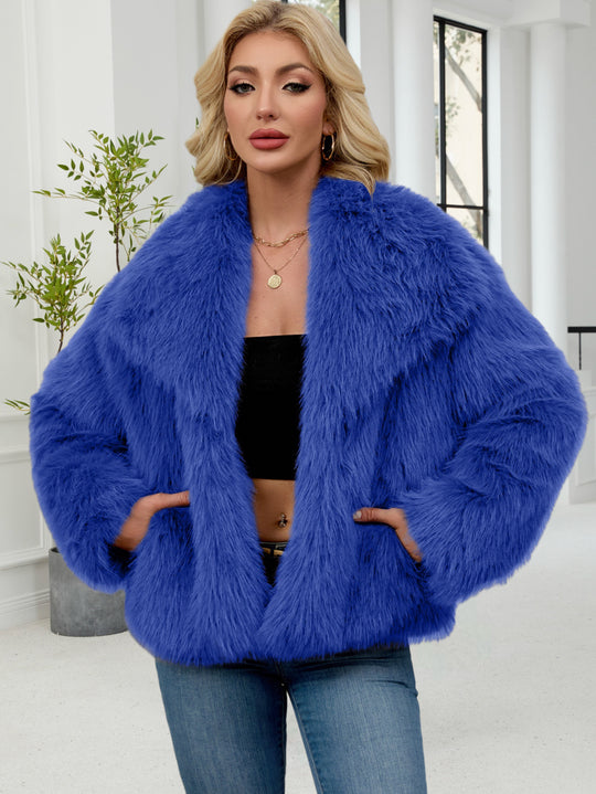 Damen Flauschige Kunstpelzjacke mit oversized Schnitt und voluminösen Ärmeln R&B