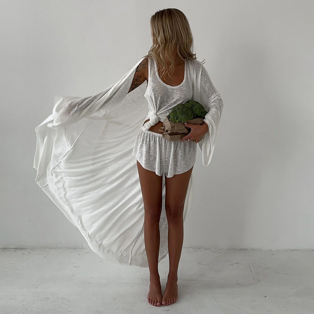 Damen Langer, luftiger Morgenmantel mit Shorts R&B
