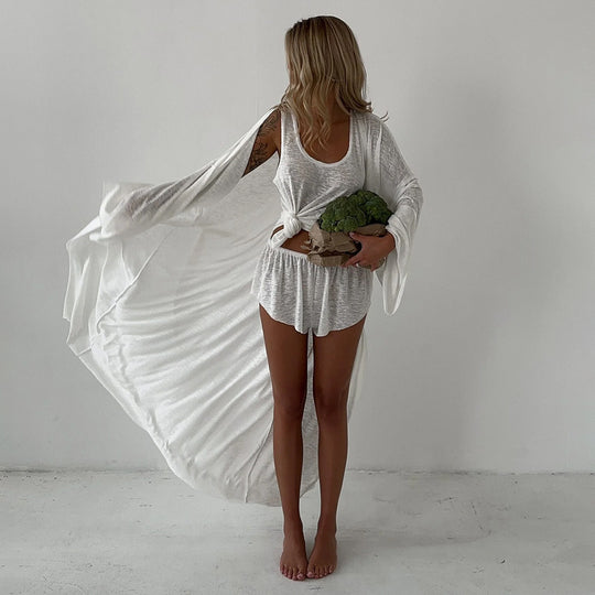 Damen Langer, luftiger Morgenmantel mit Shorts R&B