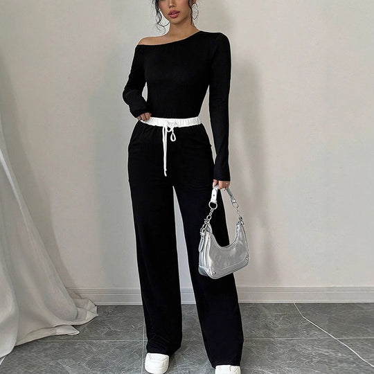 Damen Elegantes Jumpsuit mit asymmetrischem Oberteil und weitem Bein R&B