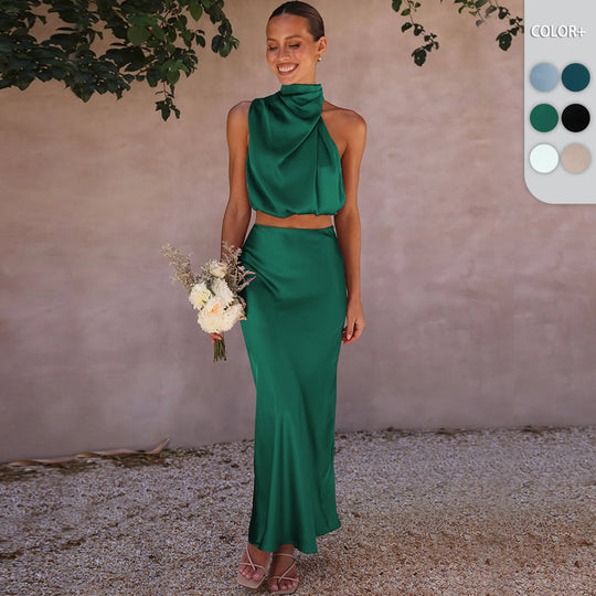 Damen Elegantes Maxikleid mit asymmetrischem Kragen und fließendem Schnitt R&B