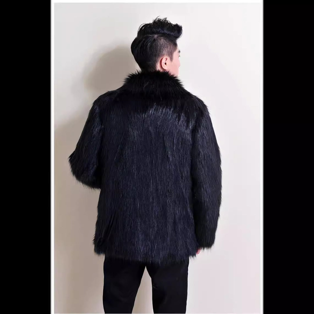 Herren Modische Kunstfelljacke mit klassischem Kragen R&B