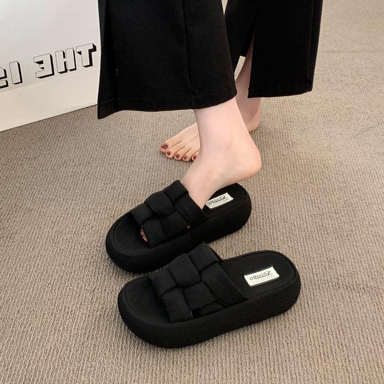 Damen bequeme Platform-Pantoletten mit gekreuzten Riemen R&B