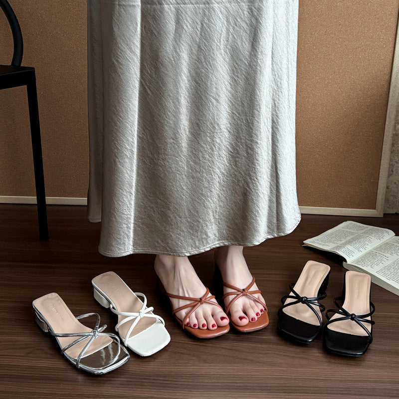 Damen elegante Sandalen mit kunstvollen Riemchen und blockiertem Absatz R&B
