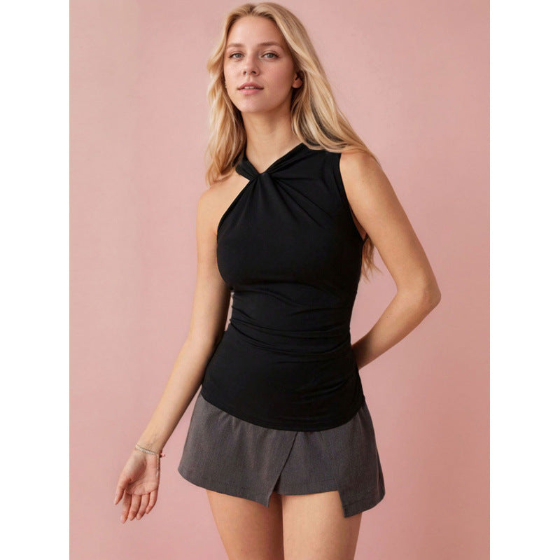 Damen Sportliches Tank-Top mit gefaltetem Ausschnitt und asymmetrischem Schnitt R&B