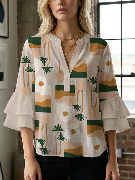 Damen Bluse mit Rüschendetails und auffälligem Animal-Print R&B
