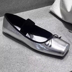 Damen Ballerinas mit elastischem Riemen und quadratischer Zehenform R&B