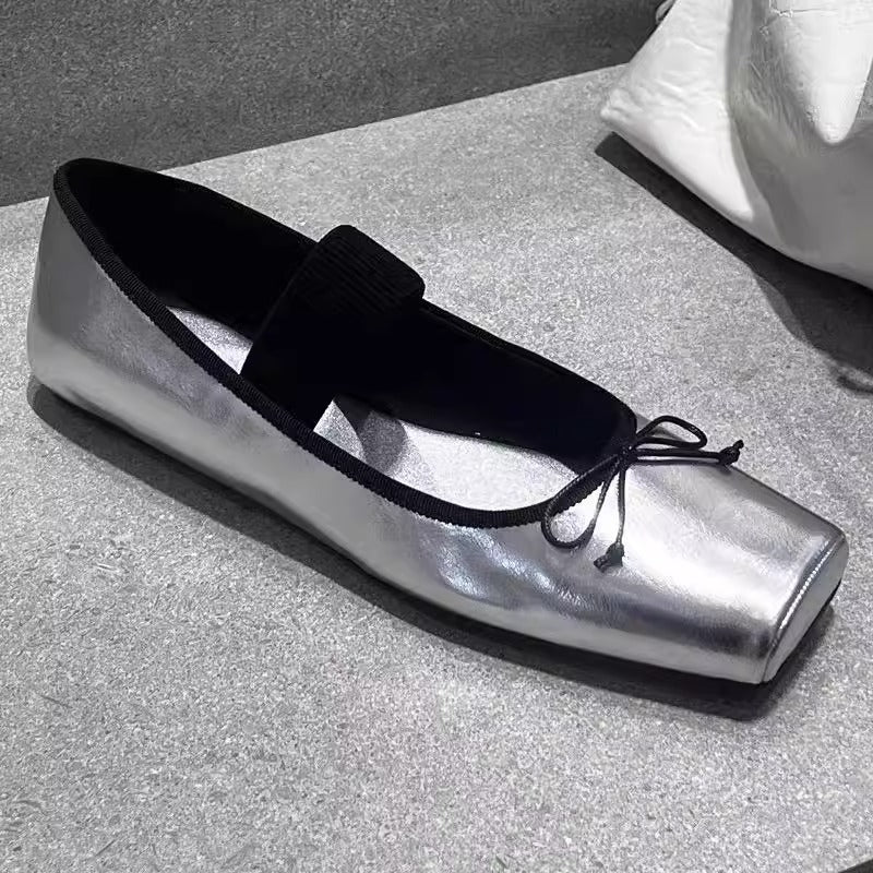 Damen Ballerinas mit elastischem Riemen und quadratischer Zehenform R&B