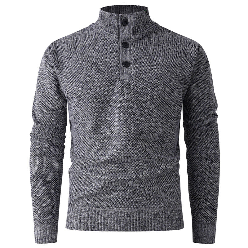 Herren Strickpullover mit modernem Stehkragen und dekorativen Knopfdetails R&B