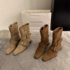 Damen elegante Stiefeletten mit modischem Schnallenverschluss R&B