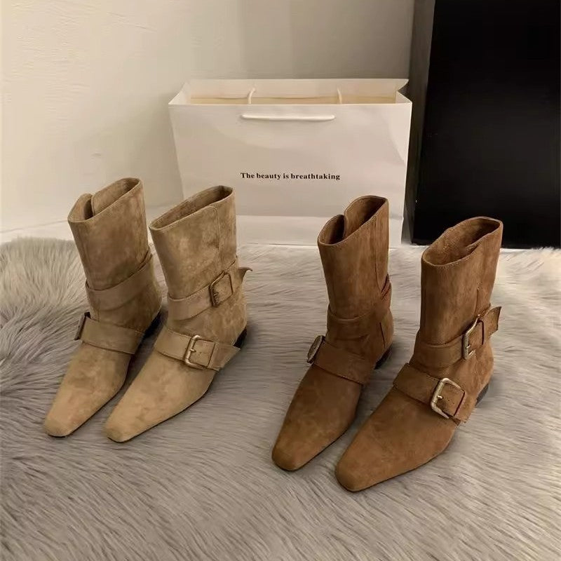 Damen elegante Stiefeletten mit modischem Schnallenverschluss R&B