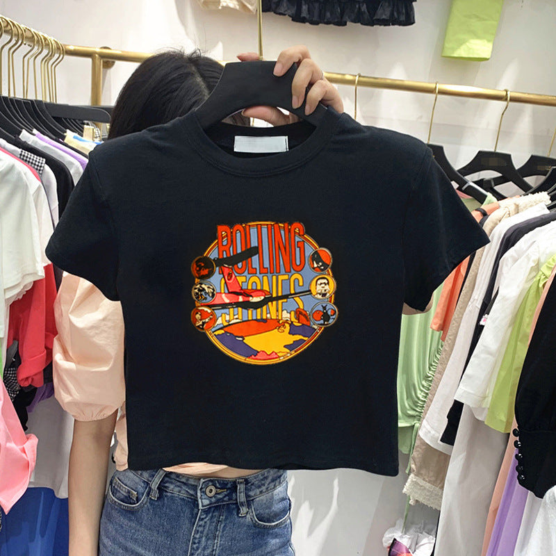 Damen Kurzärmeliges T-Shirt mit kreativem Printdesign und lockerer Passform