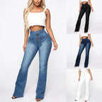 Damen Flared Jeans mit hohem Bund und dekorativen Knöpfen