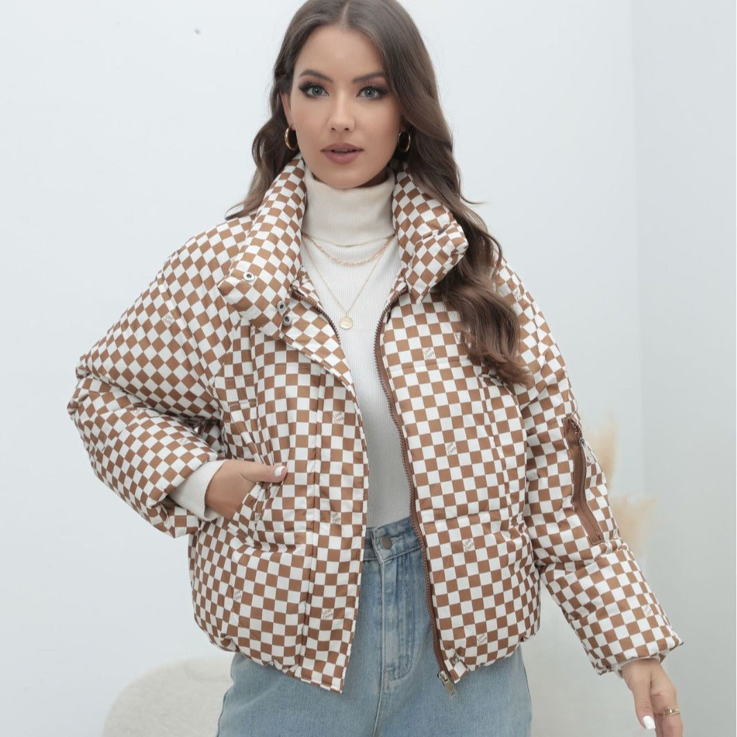Damen Stilvolle kariert Steppjacke R&B