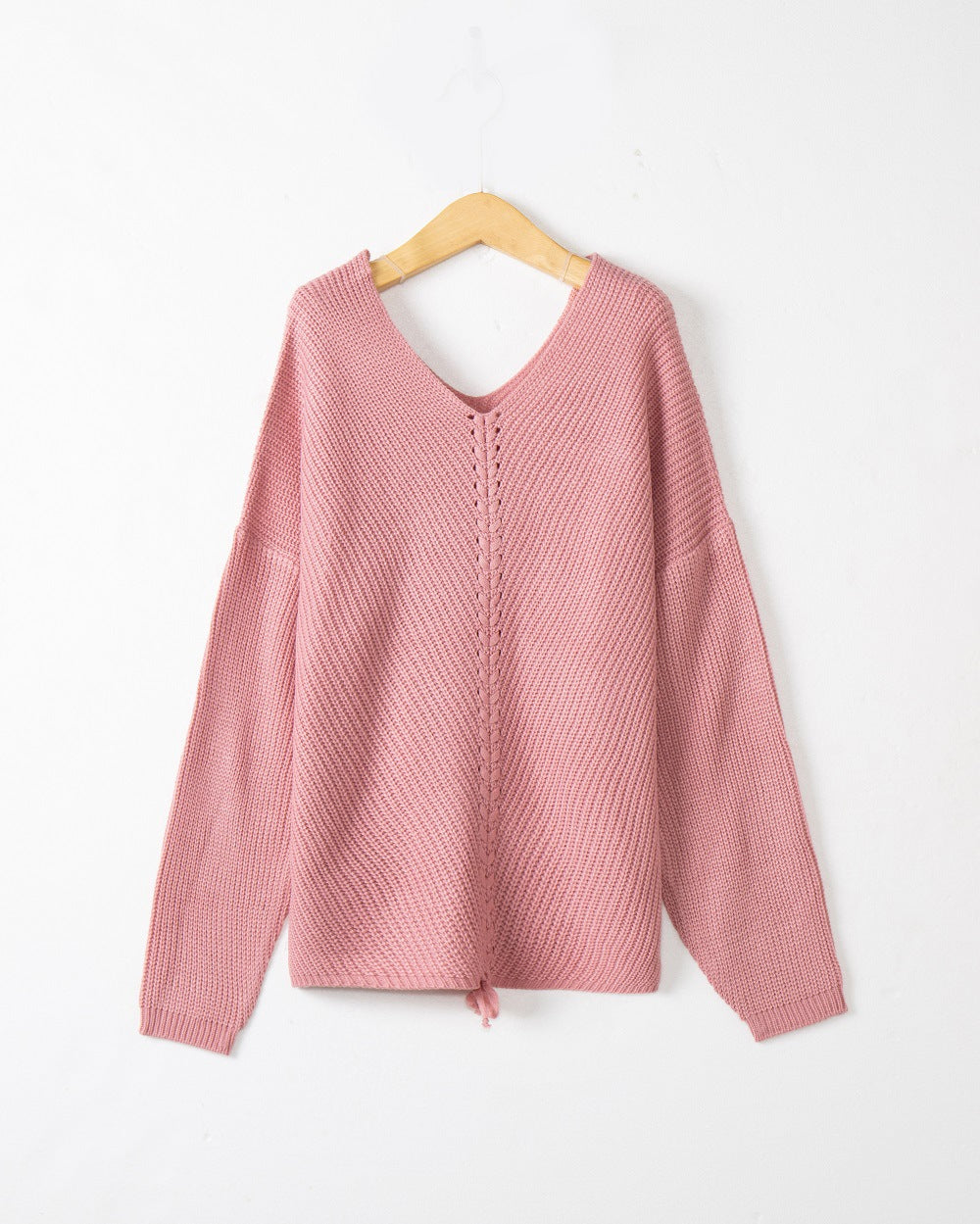 Damen Grobstrick Pullover mit attraktivem V-Ausschnitt und praktischen Kordeldetails R&B