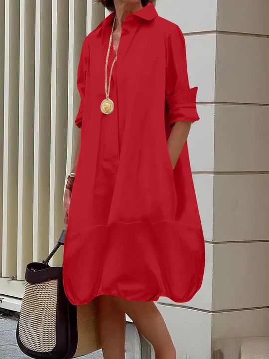 Damen Lässiges Hemdblusenkleid mit weit geschnittenem Saum R&B