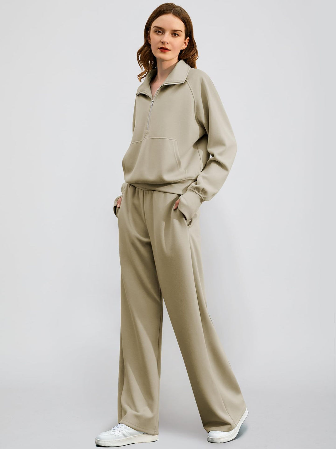 Damen Sportives Set mit Stehkragen und weitem Beinschnitt R&B