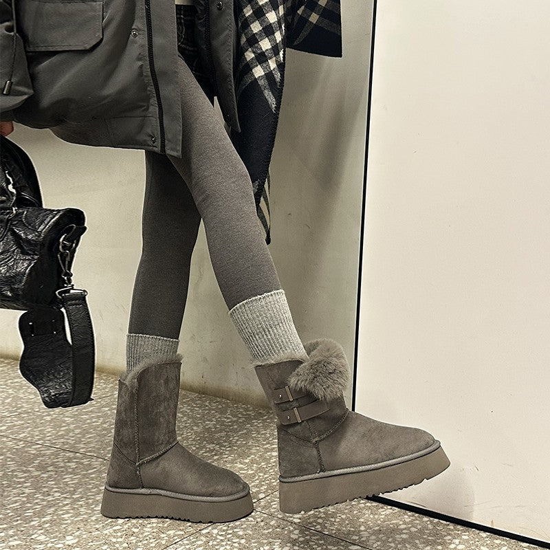 Damen kuschelige Winterstiefel mit verstellbarem Riemen und Soft-Futter R&B