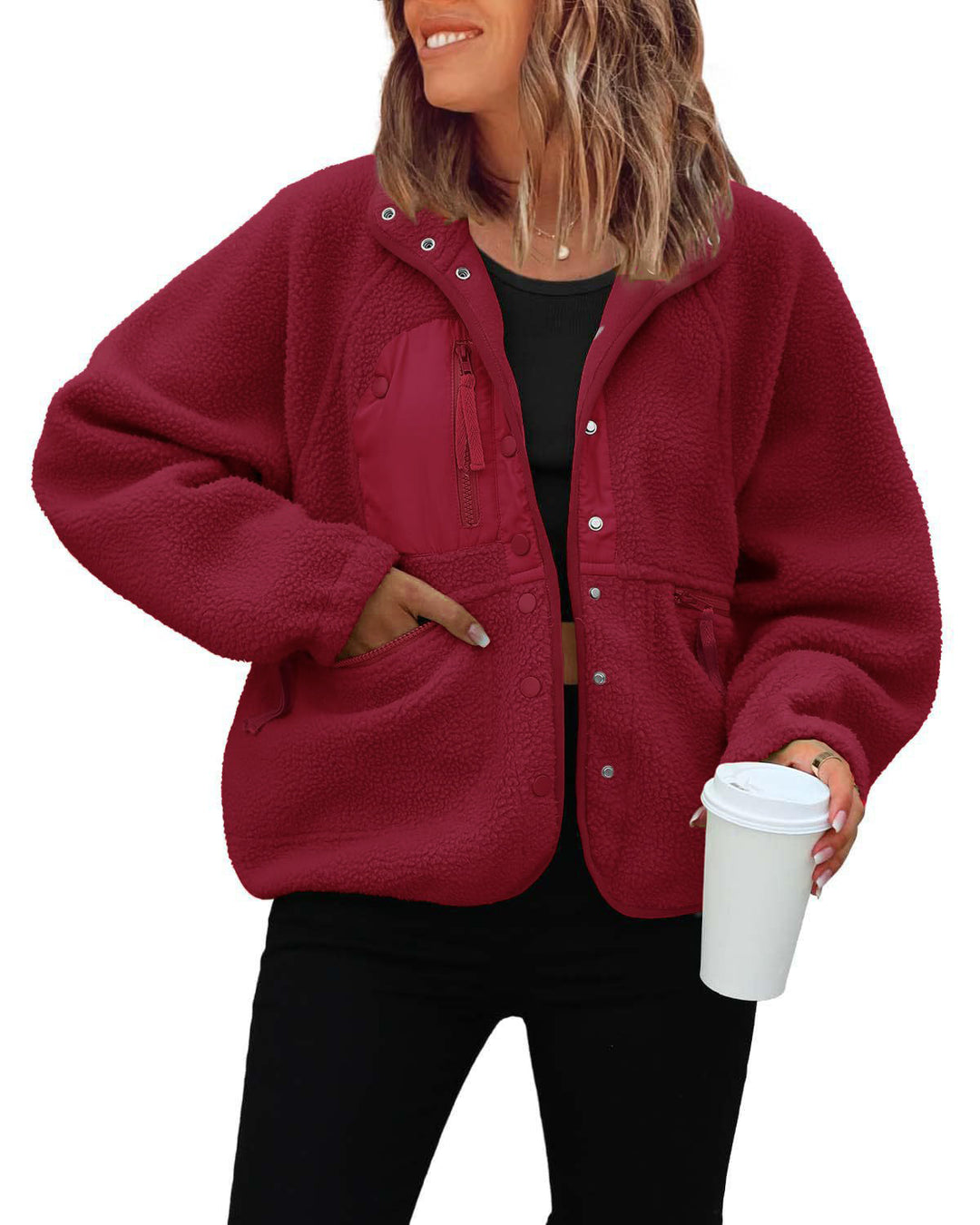 Damen kuschelige Fleecejacke mit praktischen Taschen R&B